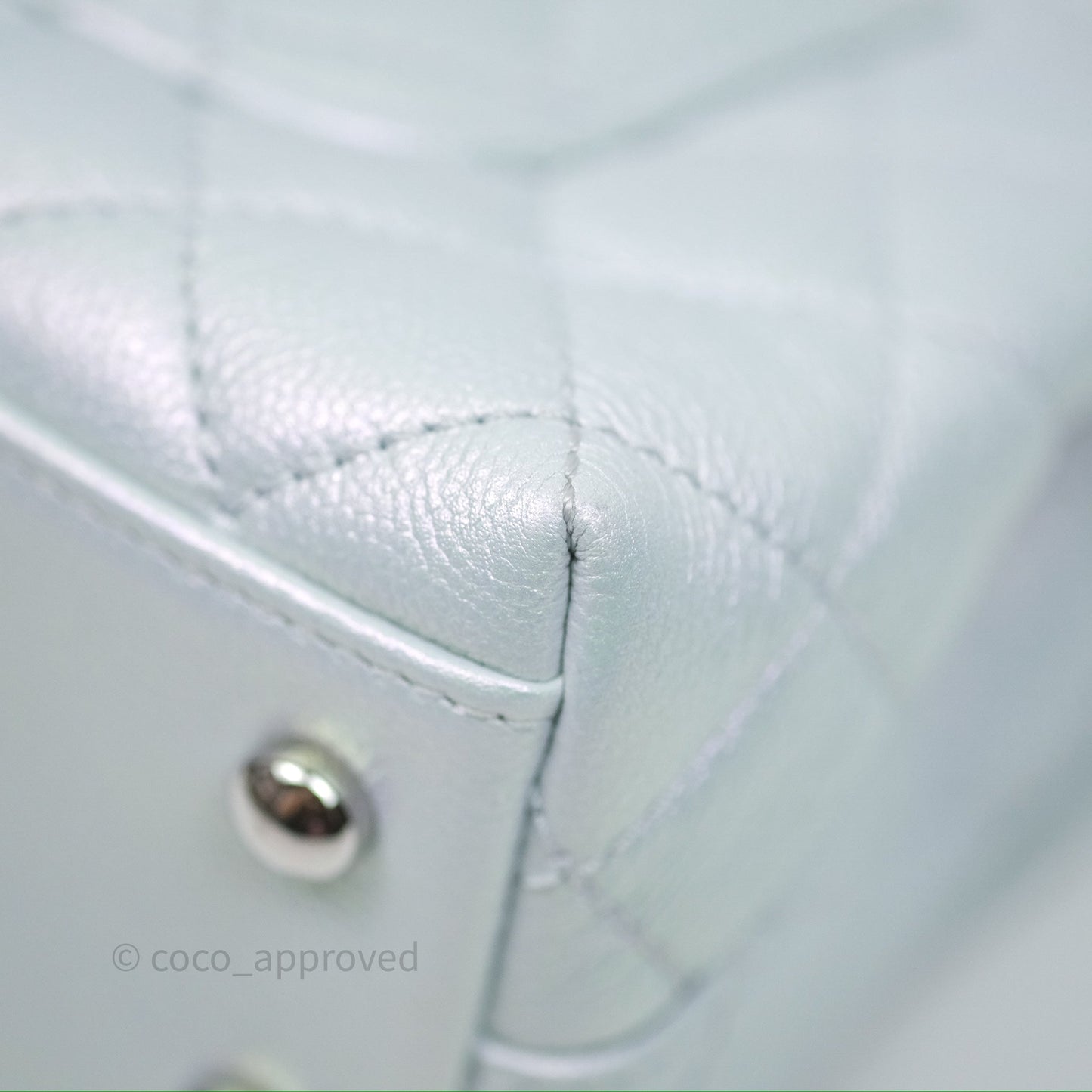 Chanel Mini Coco Handle Quilted Iridescent Light Blue Caviar Rainbow Hardware