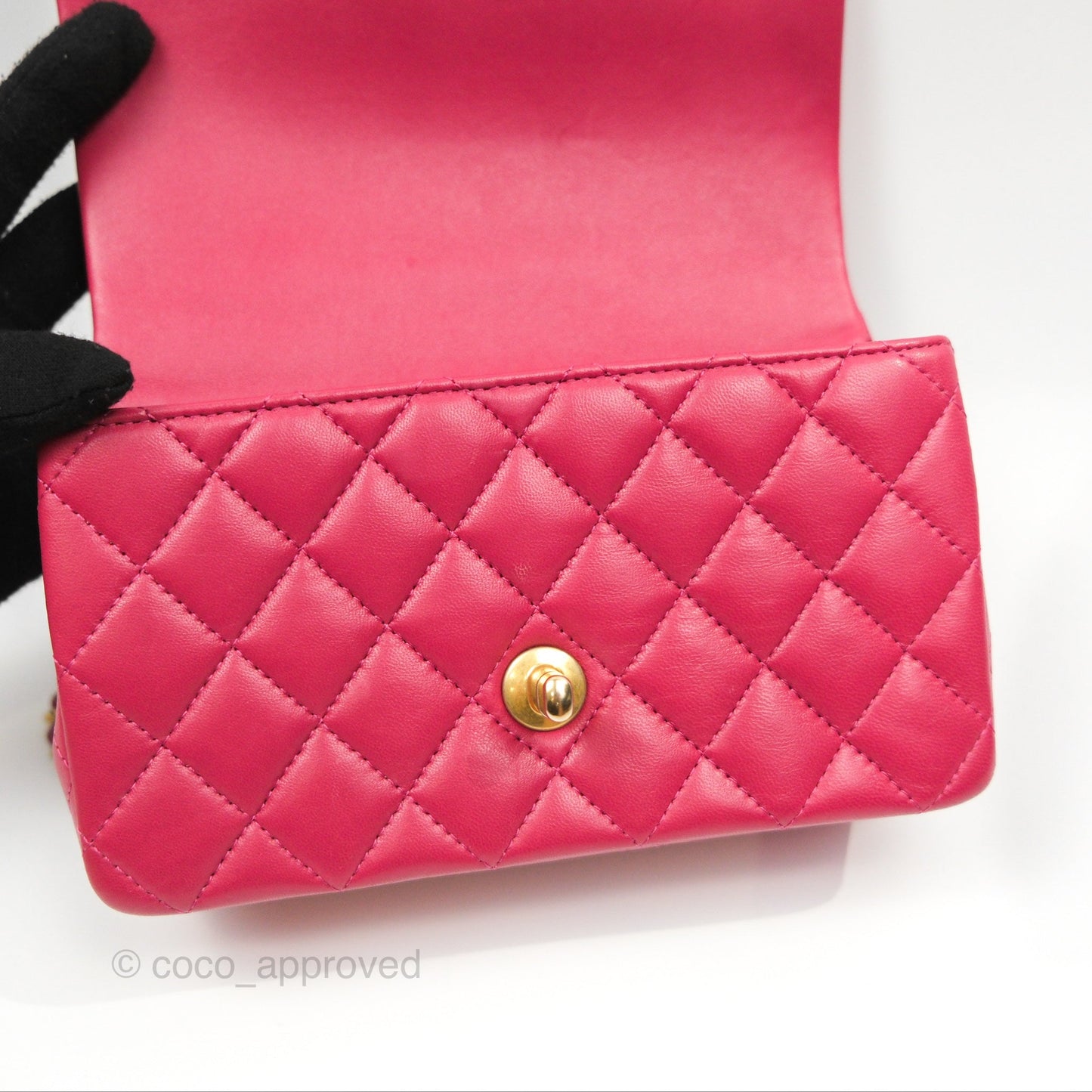 Chanel Top Handle Mini Rectangular Flap Bag Berry Red Lambskin Aged Gold Hardware