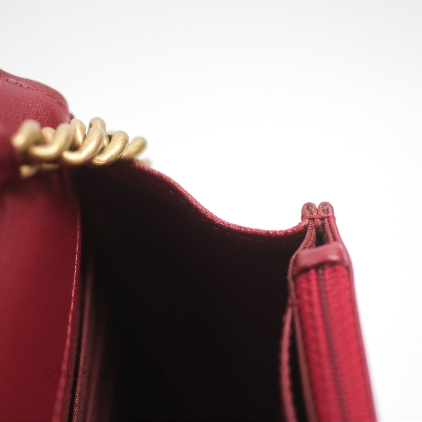 Chanel Quilted Boy Wallet on Chain WOC Red Caviar Aged Gold Hardware