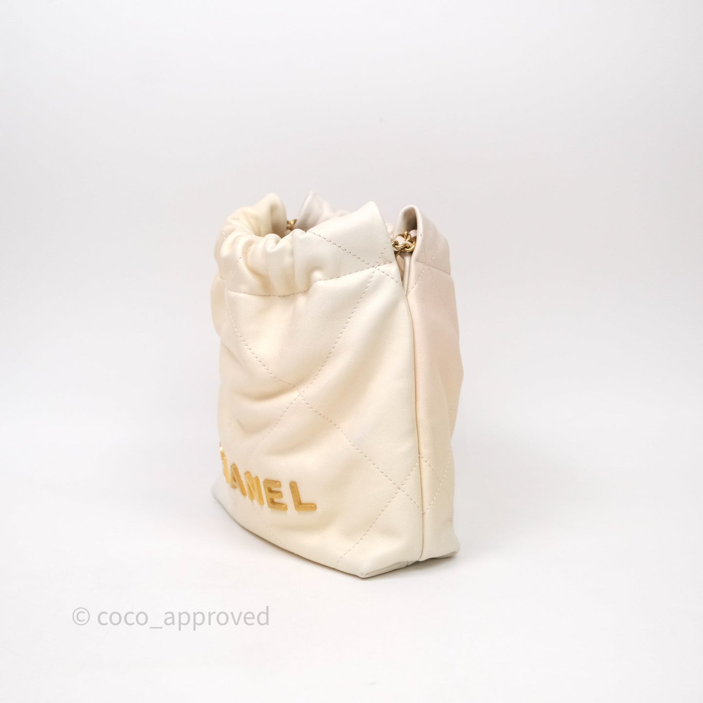 Chanel 22 Mini Bag Iridescent Light Pearly Calfskin Aged Gold Hardware