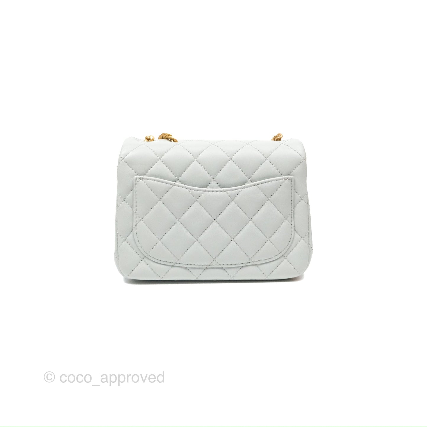 Chanel Quilted Mini Square Flap with Camellia Adjustable Chain Blue Clair Lambskin 23S