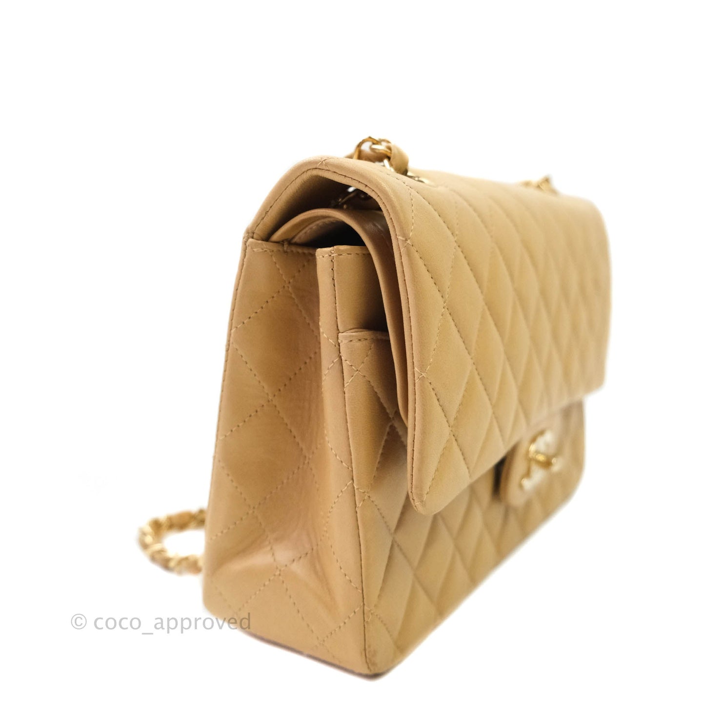 Chanel Classic Vintage M/L Medium Double Flap Bag Beige Lambskin 24K Gold Hardware