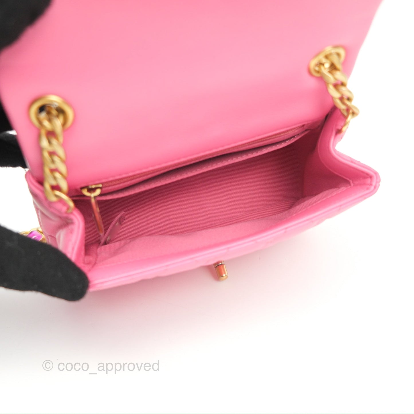 Chanel Mini Pearl Samba Square Flap Pink Lambskin Aged Gold Hardware 21P