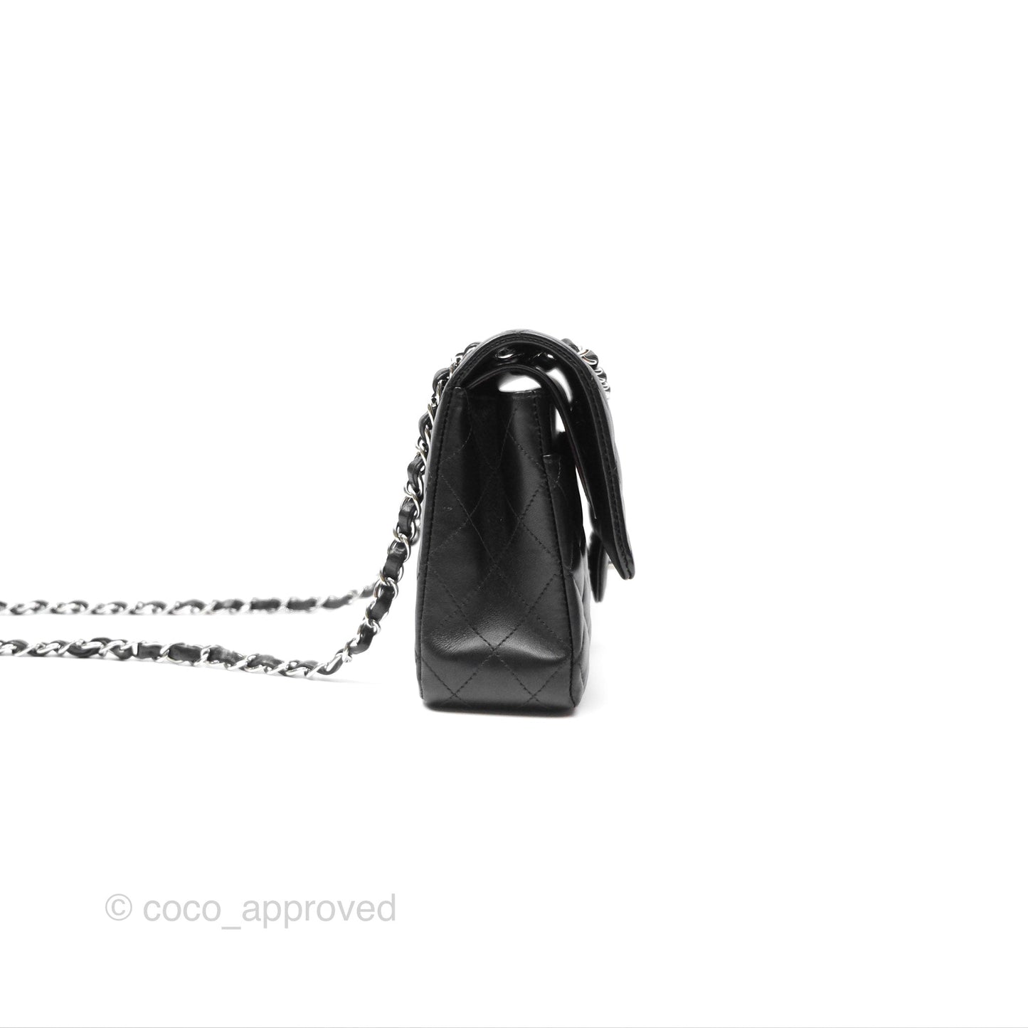 Chanel M/L Medium Classic Flap Quilted Black Lambskin Silver Hardware