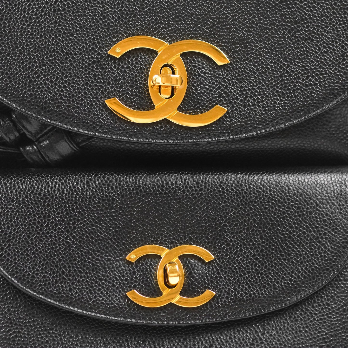 Chanel Vintage Large CC backpack Black Caviar 24K Gold Hardware