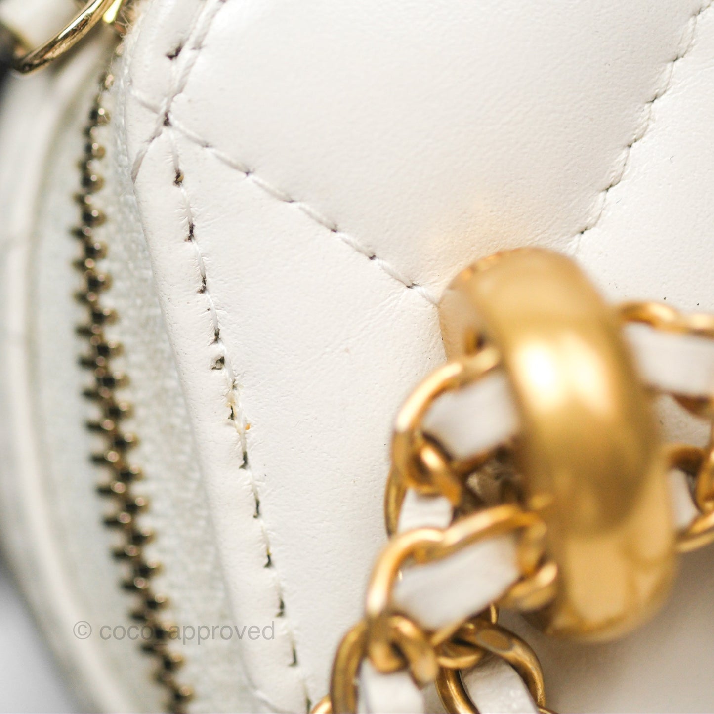 Chanel Quilted Mini Perfect Fit Vanity With Chain White Calfskin Aged Gold Hardware