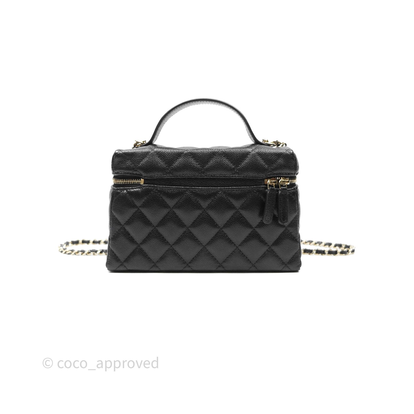 Chanel Quilted Top Handle Vanity with Chain Black Caviar Gold Hardware