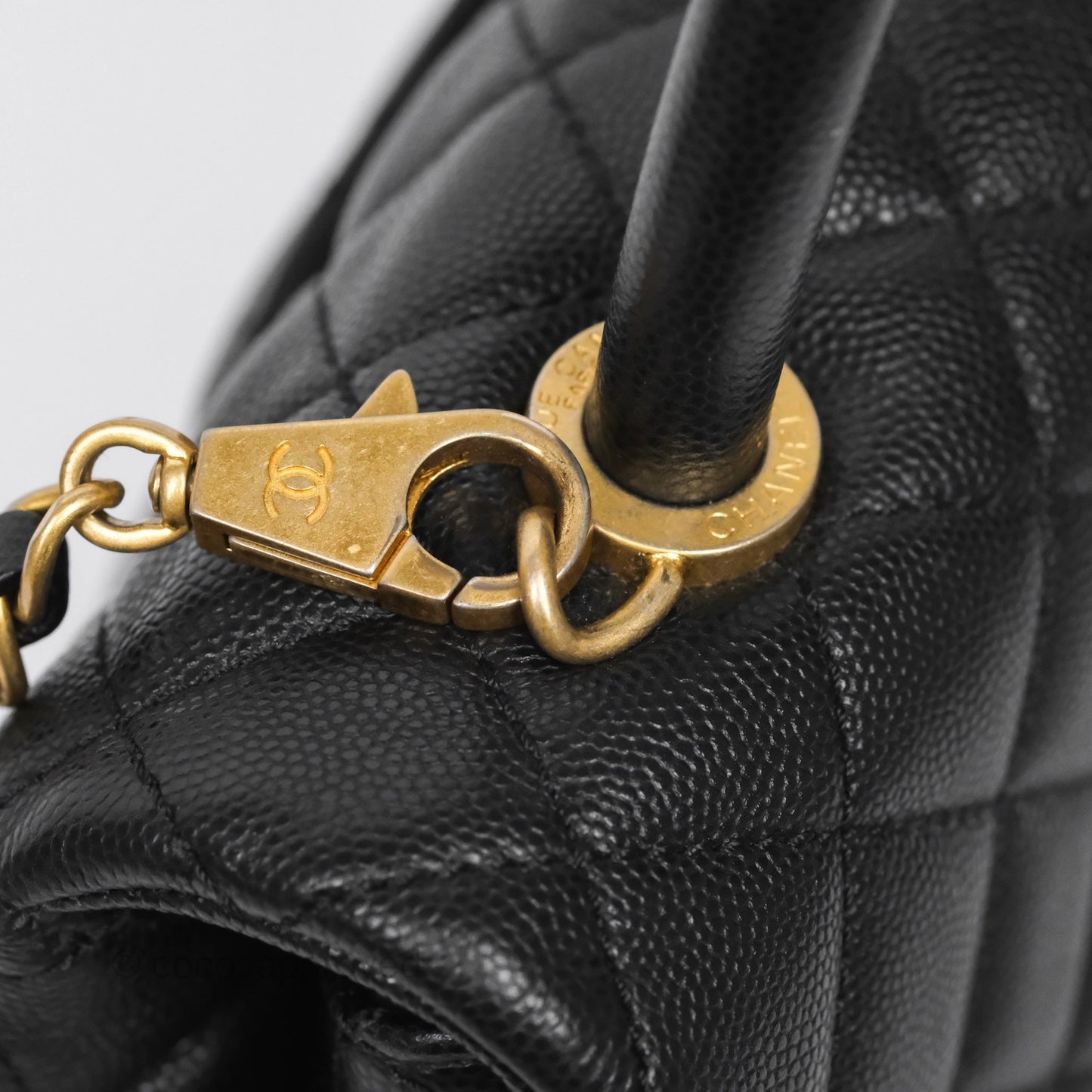 Chanel Medium Coco Handle Quilted Black Caviar Aged Gold Hardware