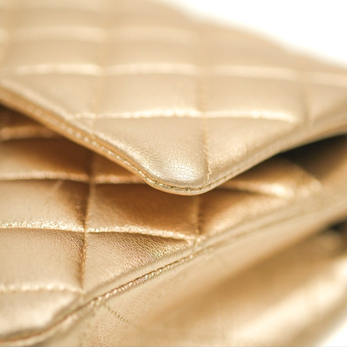 Chanel Classic M/L Medium Flap Quilted Metallic Gold Lambskin Gun Metal