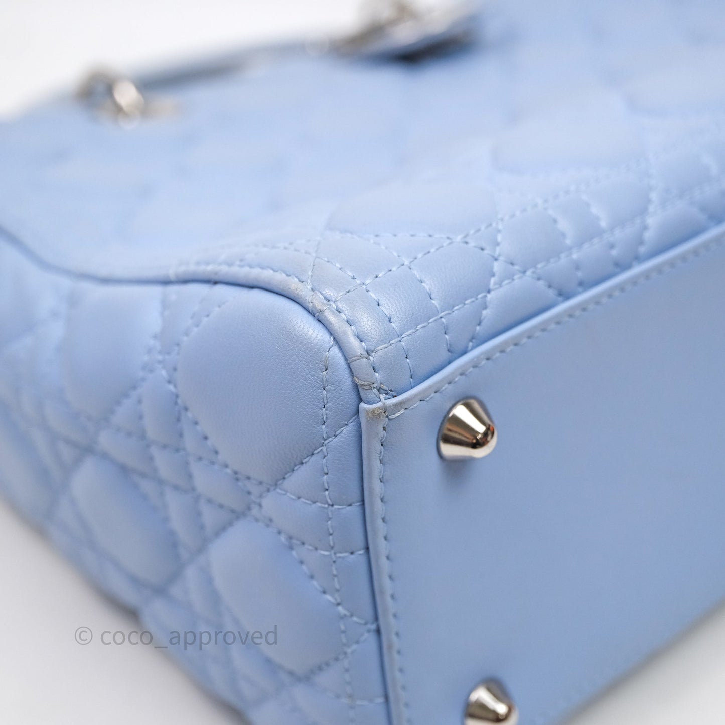 Christian Dior Large Lady Dior Cannage Blue Lambskin Silver Hardware
