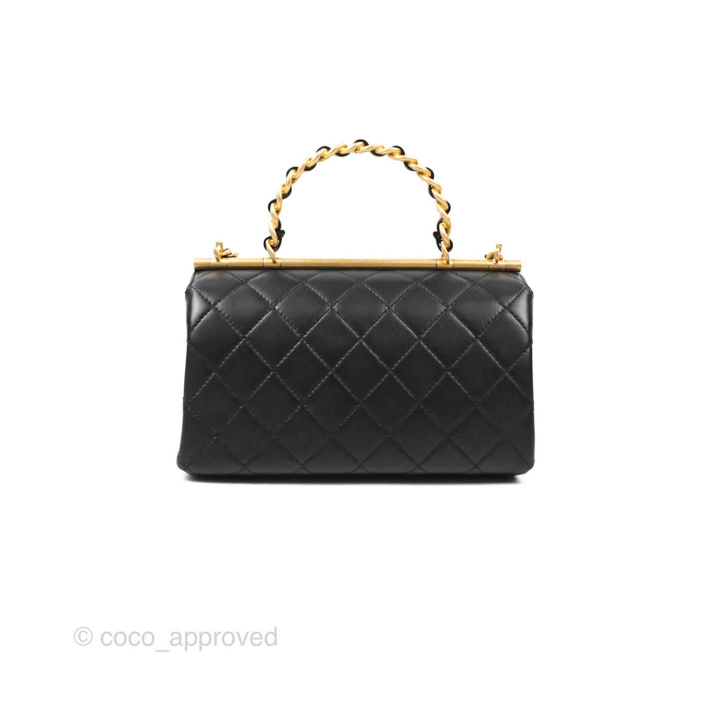 Chanel La Parisienne Top Handle Flap Bag Black Lambskin Aged Gold Hardware