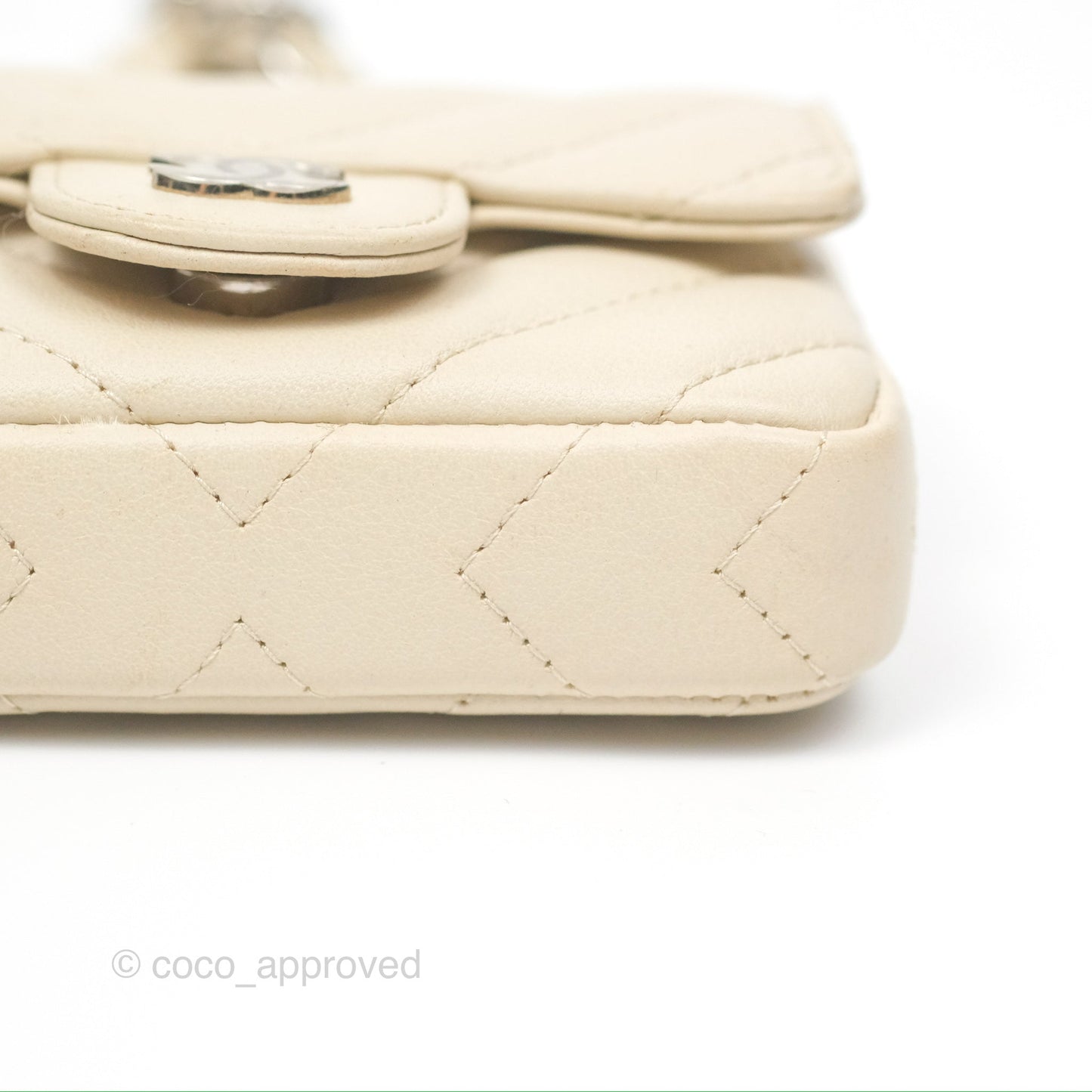 Chanel Mini Card Holder Chain Belt Bag Chevron Ivory Calfskin Silver Hardware