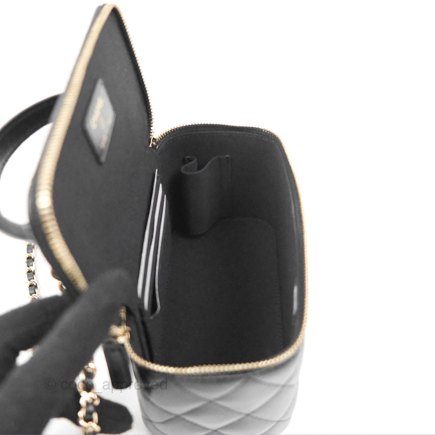 Chanel Vanity Rectangular Top Handle Black Lambskin Gold Hardware
