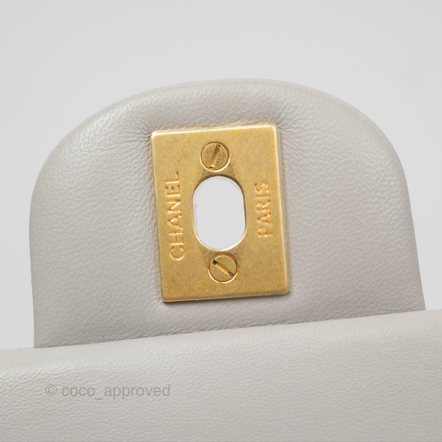 Chanel Top Handle Mini Rectangular Flap Bag Light Grey Lambskin Aged Gold Hardware