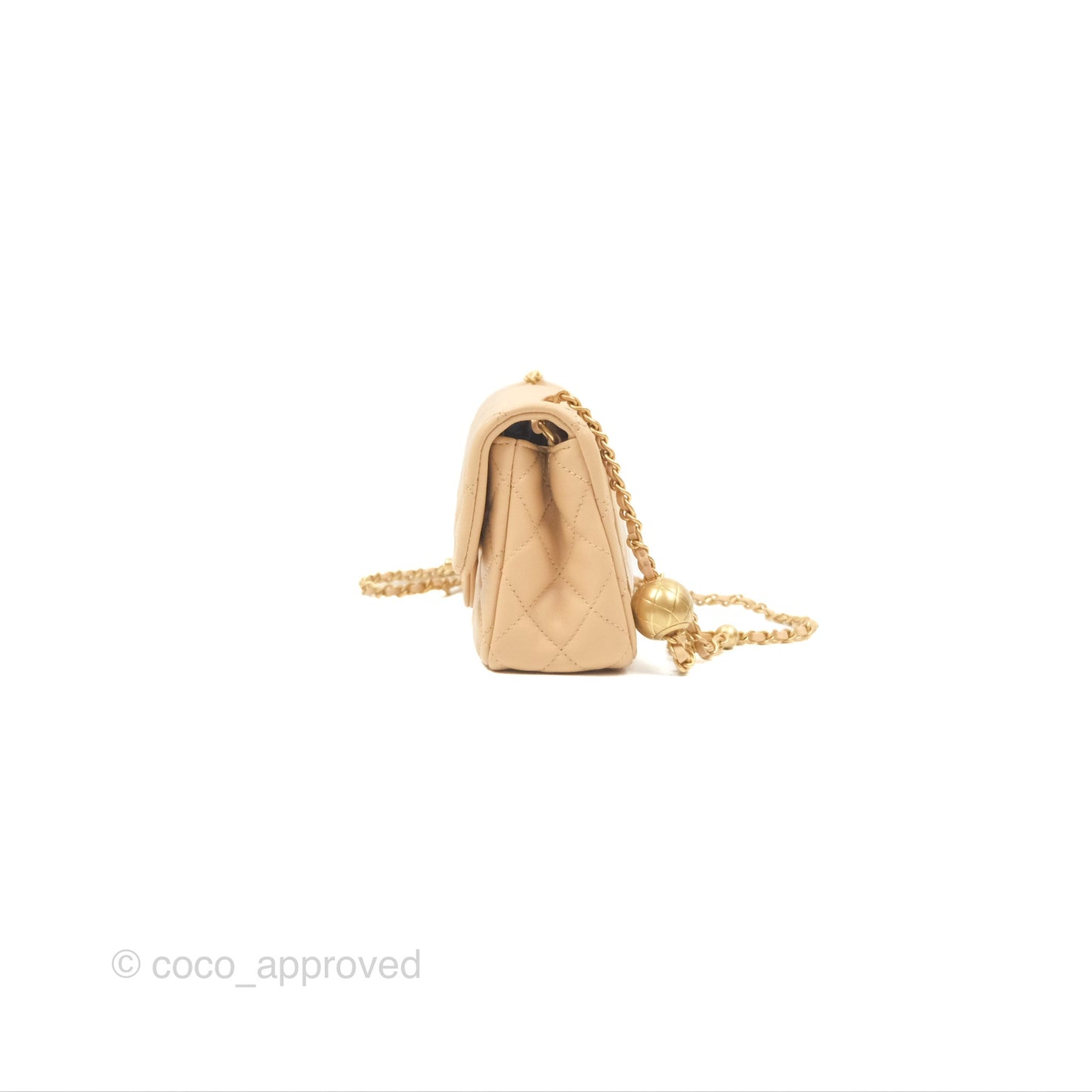 Chanel Pearl Crush Mini Rectangular Beige Lambskin Aged Gold Hardware