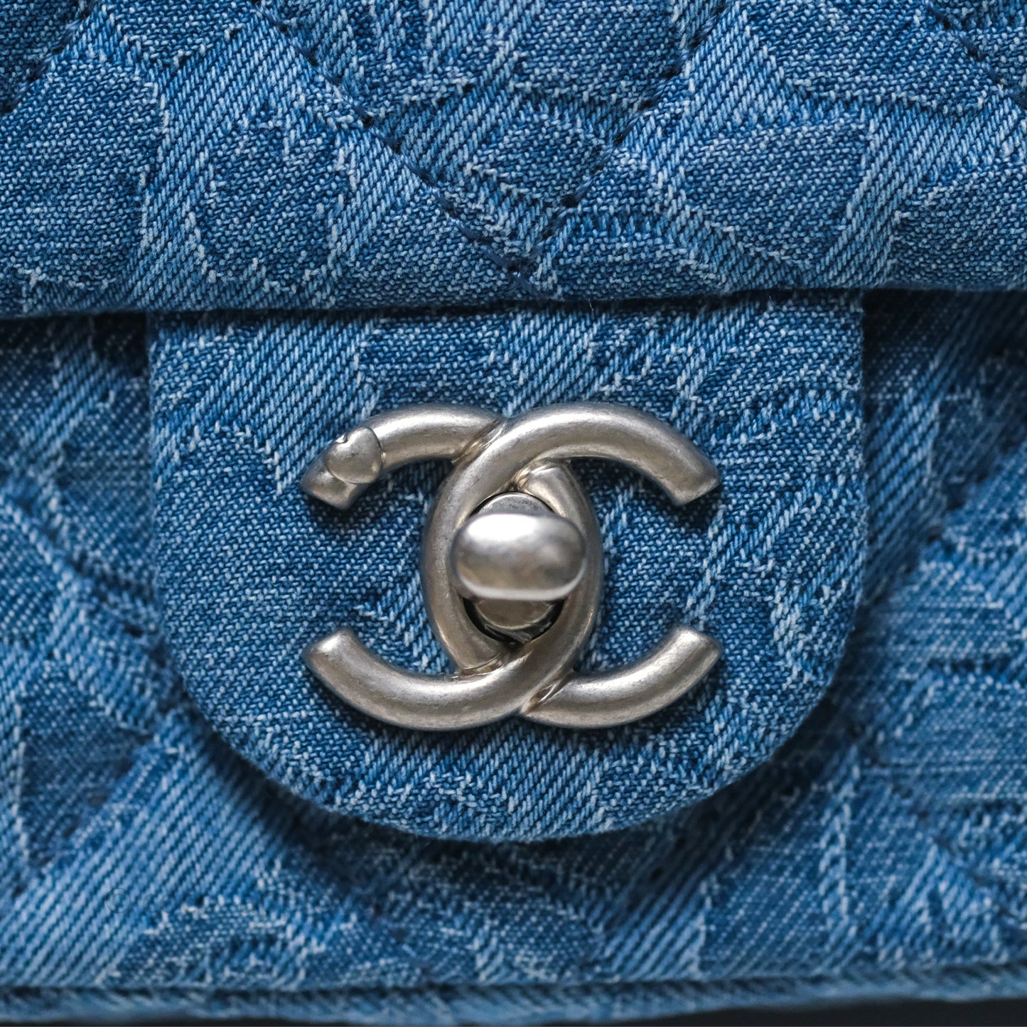 Chanel Mini Flap Bag Heart Adjustable Chain Camellia Denim Aged Gold Hardware