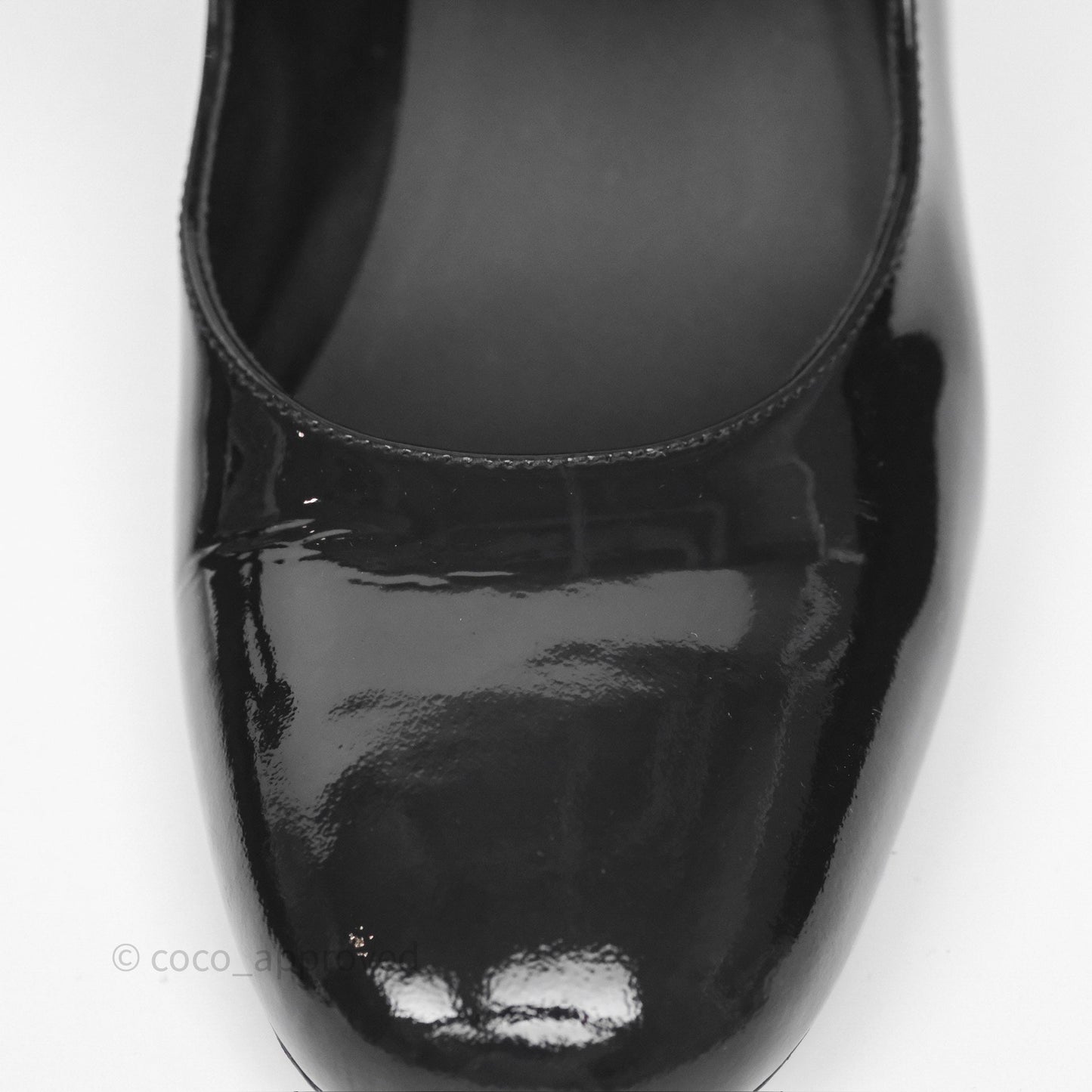 Chanel CC Ribbon Mary Jane Block Heels Black Patent 24C Size 39.5
