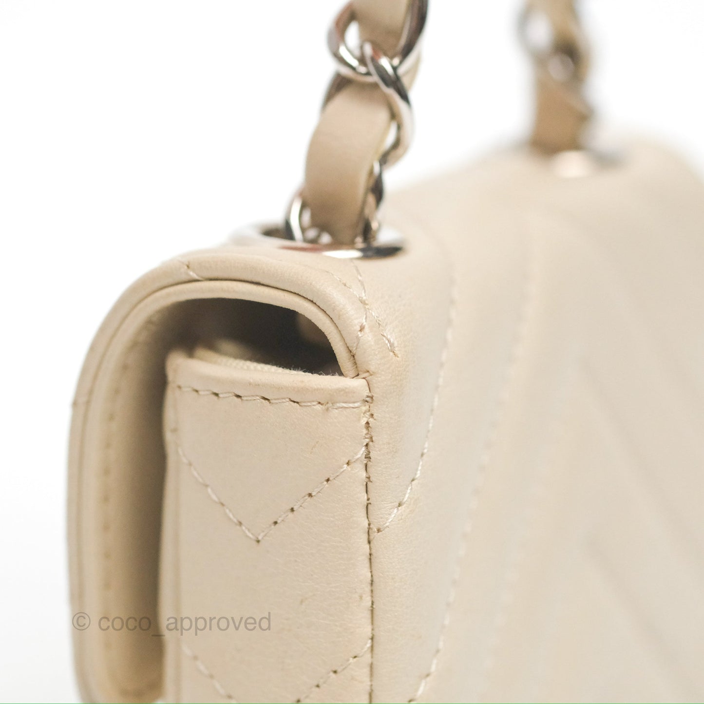 Chanel Mini Card Holder Chain Belt Bag Chevron Ivory Calfskin Silver Hardware