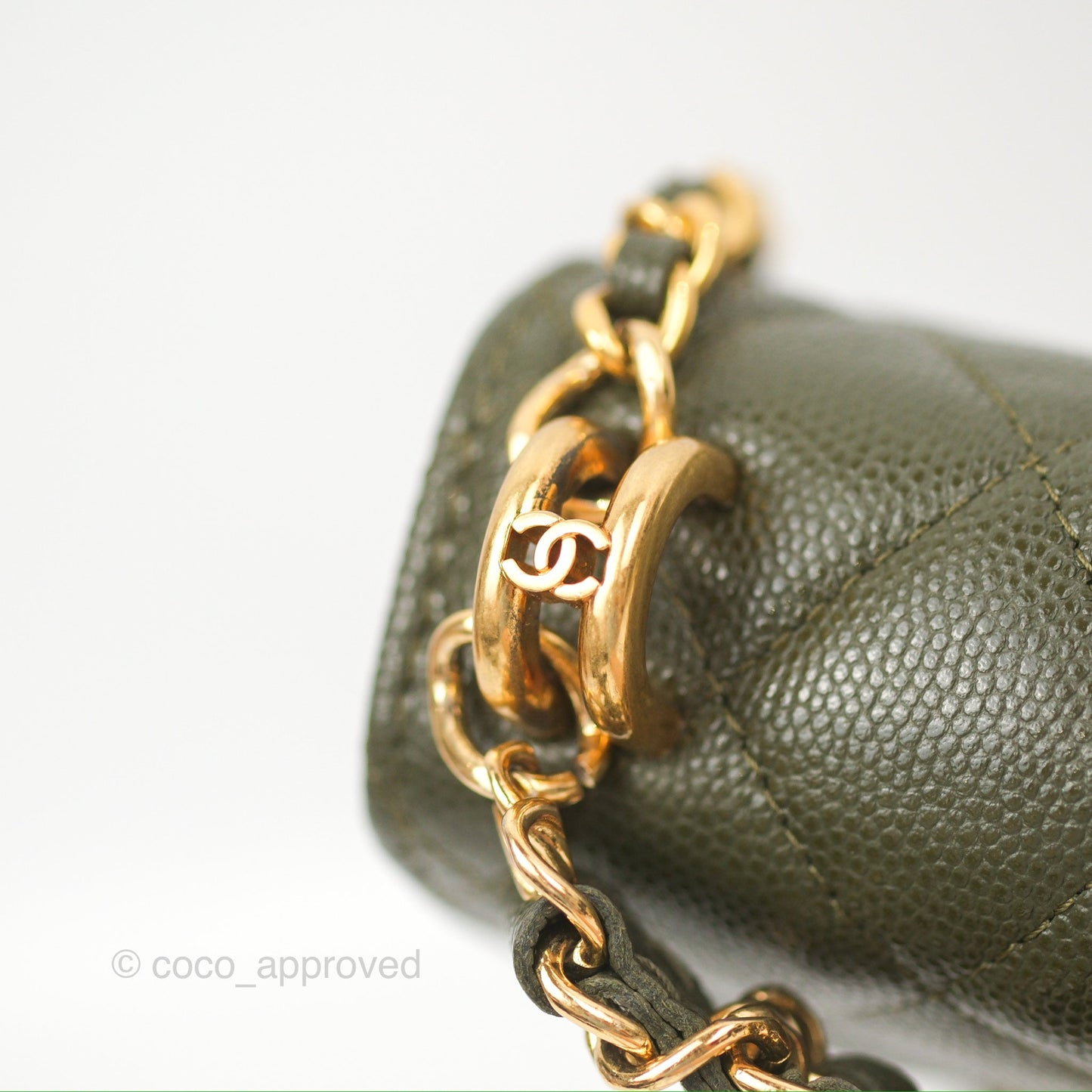 Chanel Coco First Mini Clutch On Chain Dark Olive Green Caviar Gold Hardware 22K