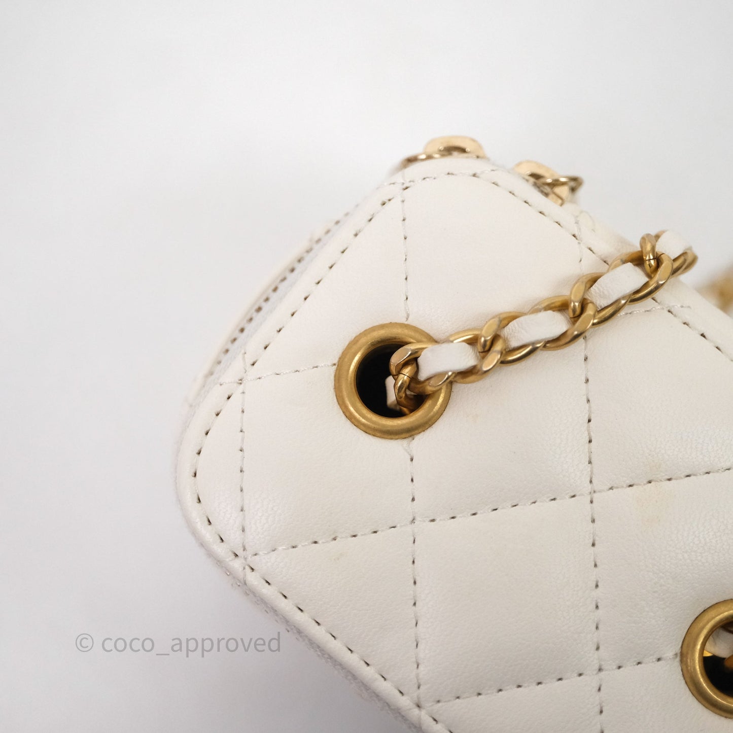 Chanel Quilted Pearl Crush Mini Vanity With Chain Ivory White Lambskin Aged Gold Hardware