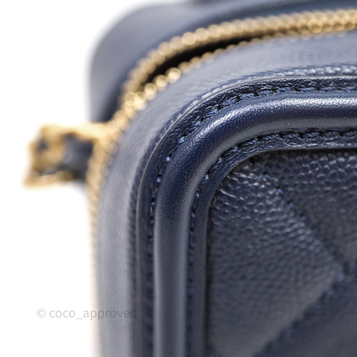 Chanel Quilted Small CC Filigree Vanity Case Navy Caviar Gold Hardware