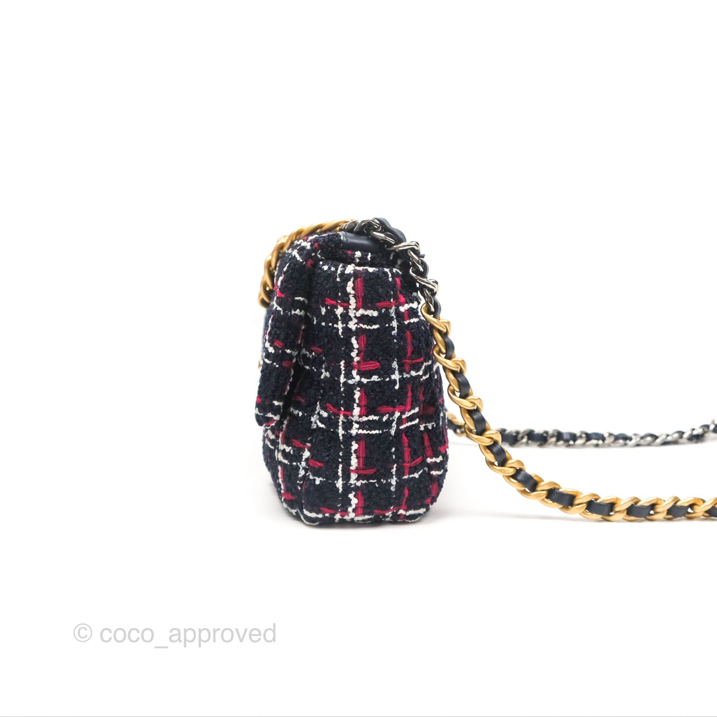Chanel 19 Small Navy Grid Tweed Mixed Hardware
