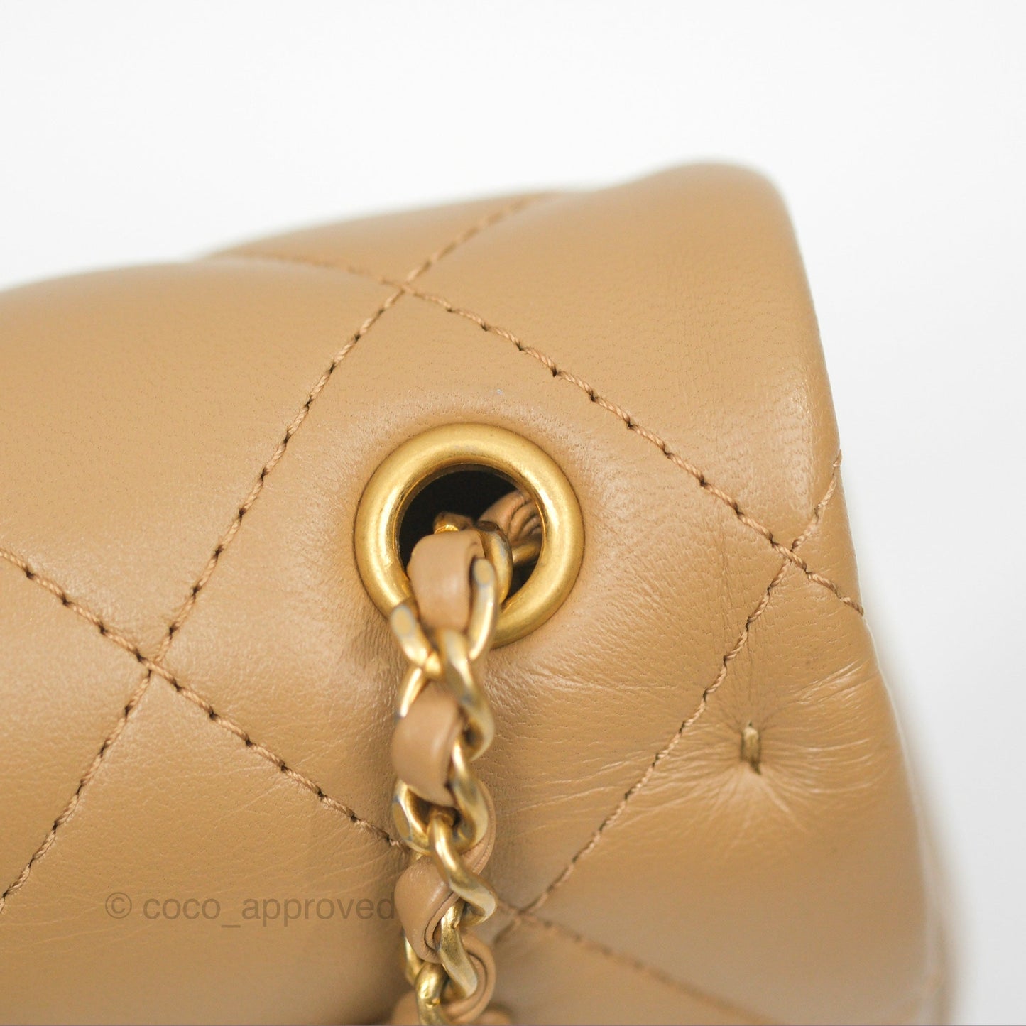 Chanel Mini Flap Bag With Heart CC Charm Dark Beige Lambskin Aged Gold Hardware