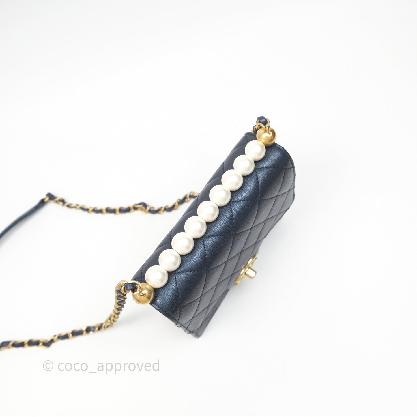 Chanel Quilted Chic Pearls Flap Iridescent Navy Goatskin Aged Gold Hardware