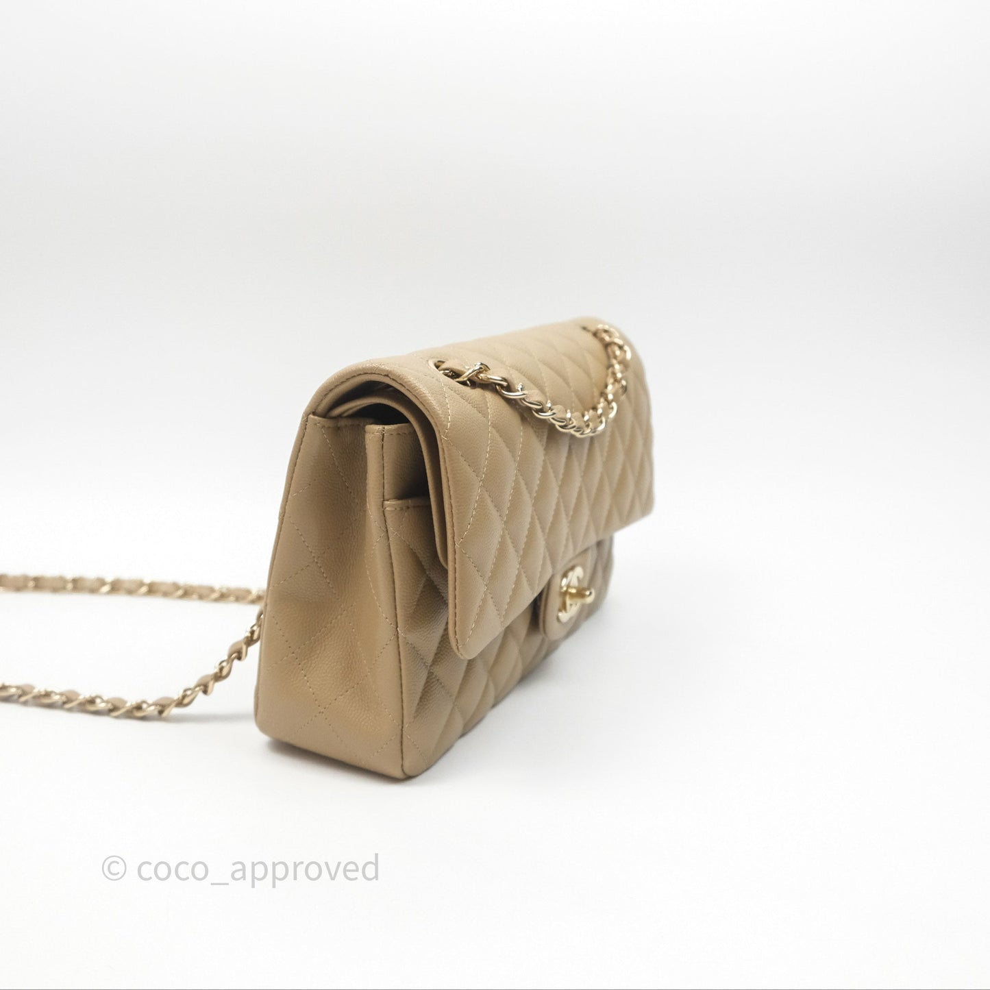 Chanel Classic M/L Medium Flap Quilted Dark Beige Caviar Gold Hardware