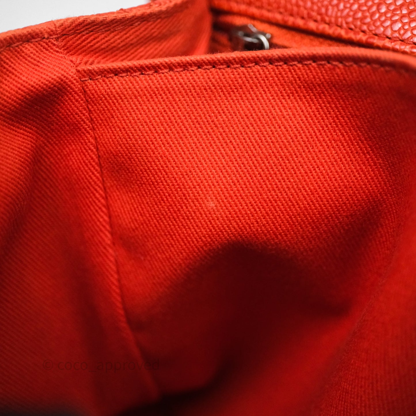 Chanel Flap Bag Caviar Orange Silver Hardware