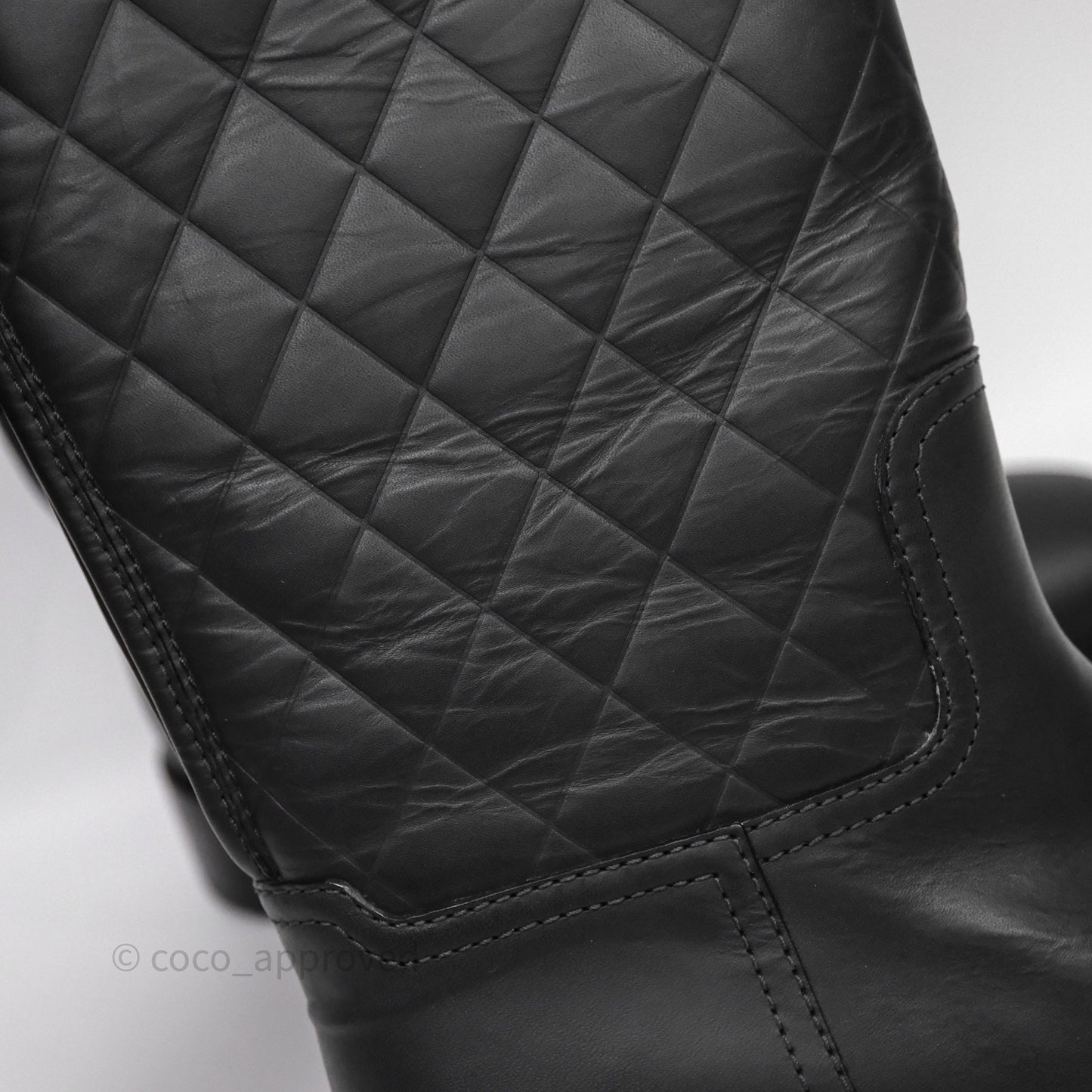 Chanel CC Quilted Knee High Boots Black Calfskin