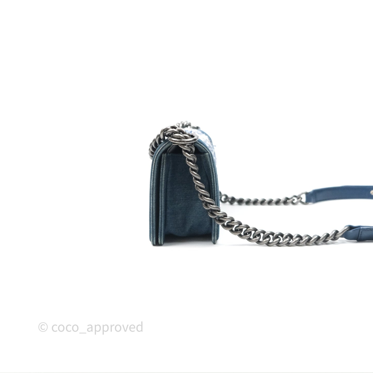 Chanel Small Boy Blue Denim Tweed Ruthenium Hardware