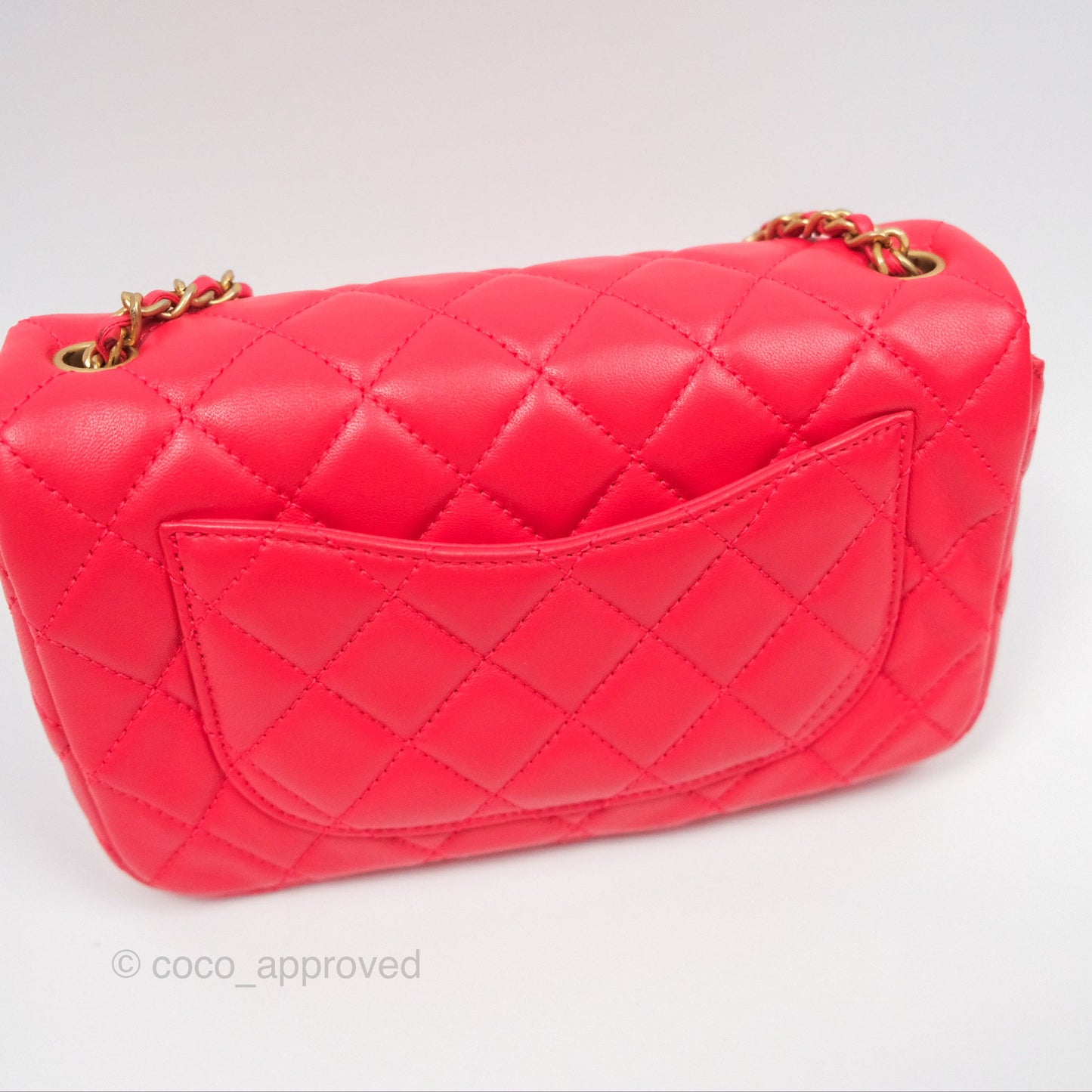 Chanel Mini Rectangular Pearl Crush Chilli Red Lambskin Aged Gold Hardware