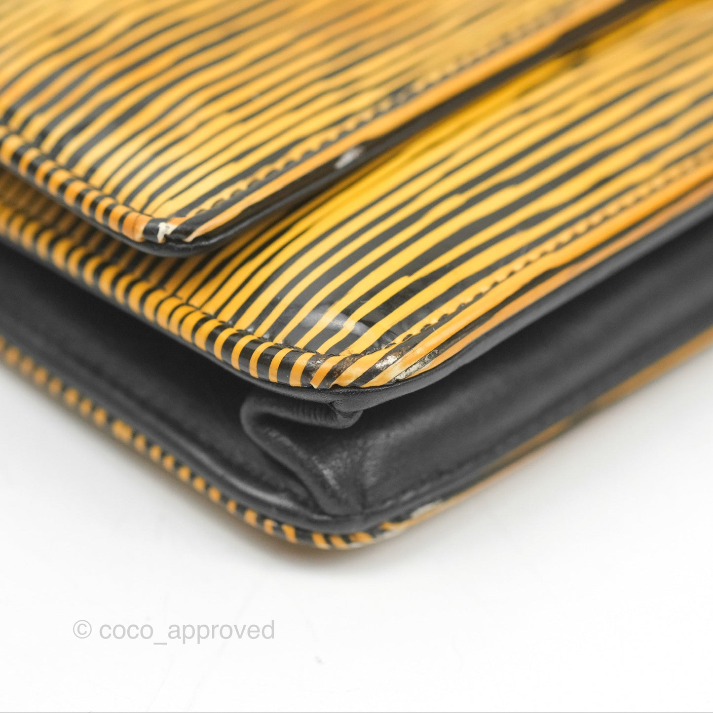 Chanel Wallet on Chain Yellow Black Striped Patent Silver Hardware