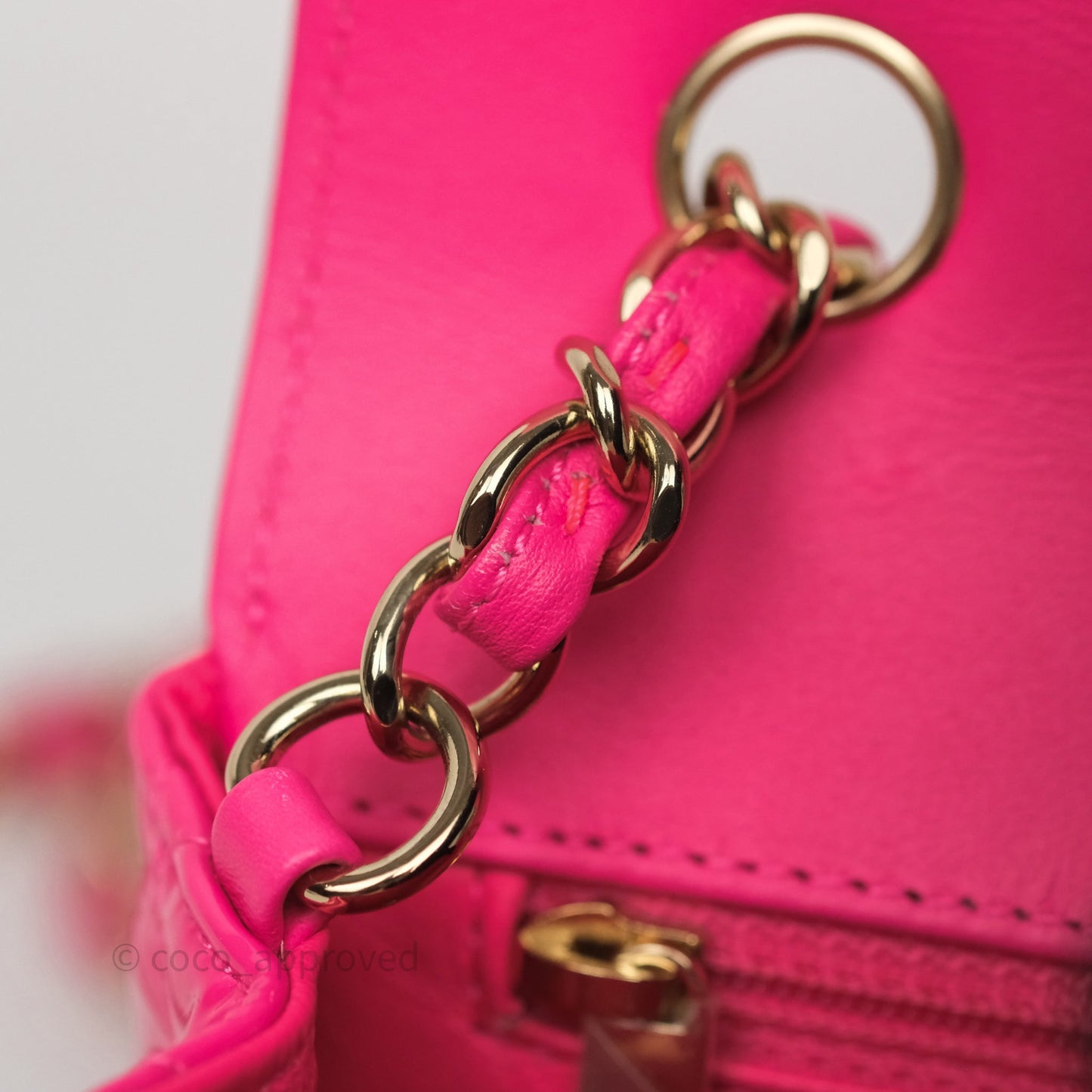 Chanel Quilted Mini Rectangular Flap Neo Pink Patent Gold Hardware