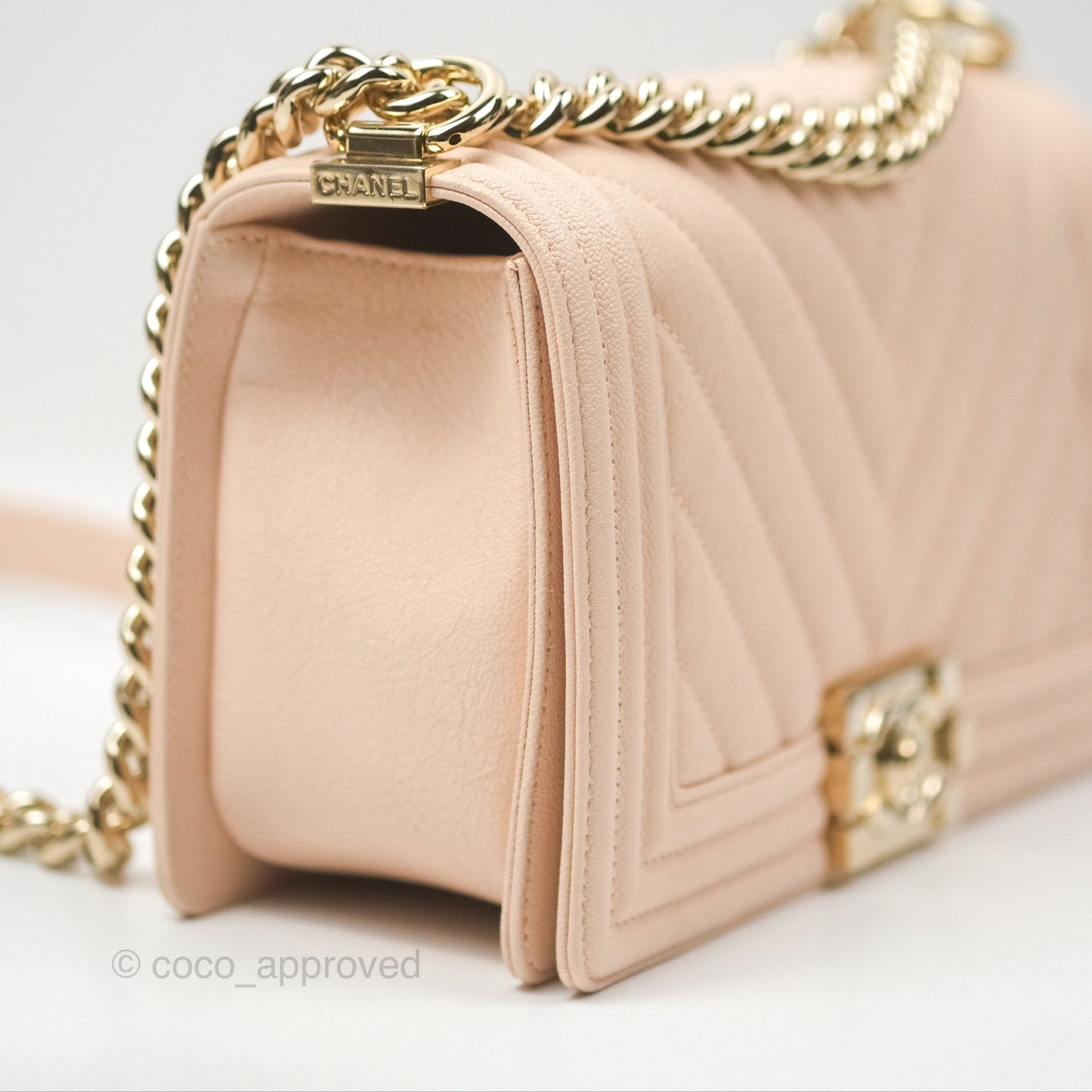 Chanel Chevron Medium Boy Light Pink Caviar Gold Hardware