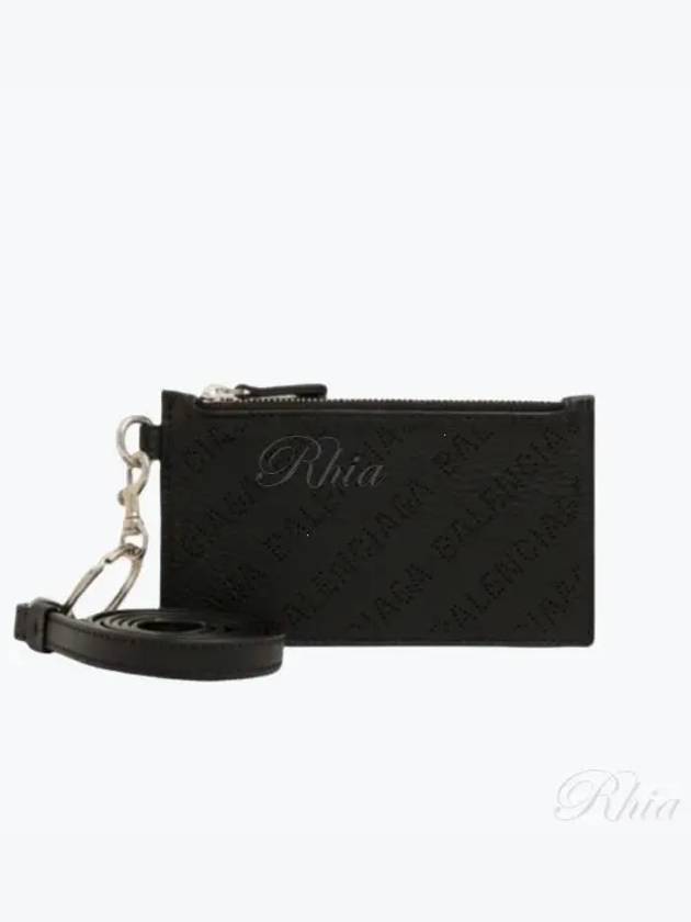 Luxury Balenciaga Logo Perforated Neck Strap Card Wallet Black