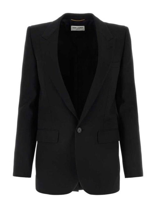 Luxury Saint Laurent Women's Single Breasted Blazer Virgin Wool Jacket Black