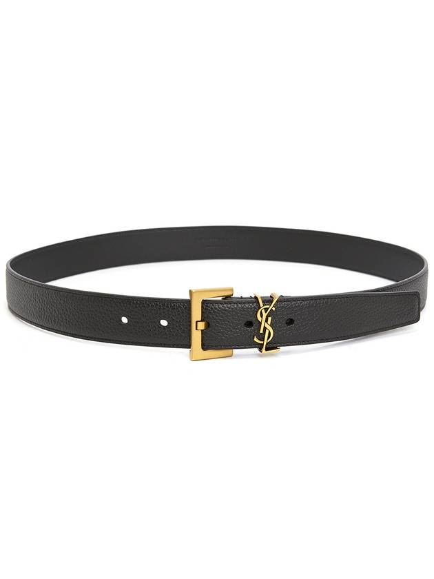 Luxury Saint Laurent Men's Monogram Grain Leather Belt Gold
