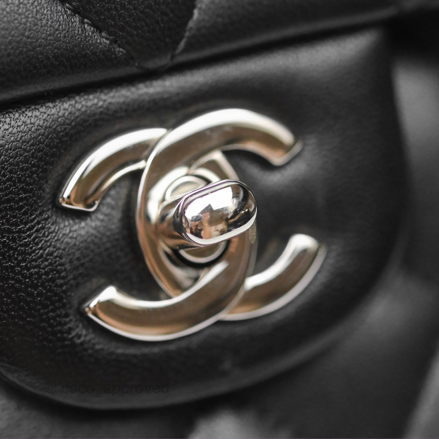 Chanel Classic M/L Medium Flap Quilted Black Lambskin Silver Hardware