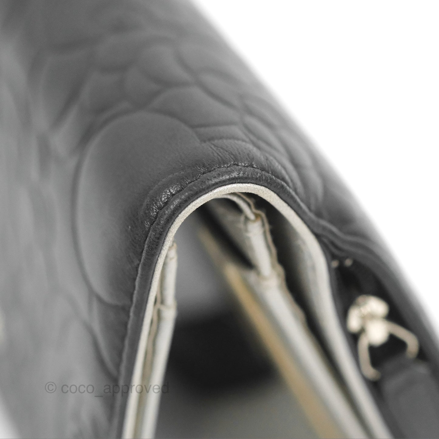 Chanel Wallet Black Camellia Embossed Lambskin Silver Hardware