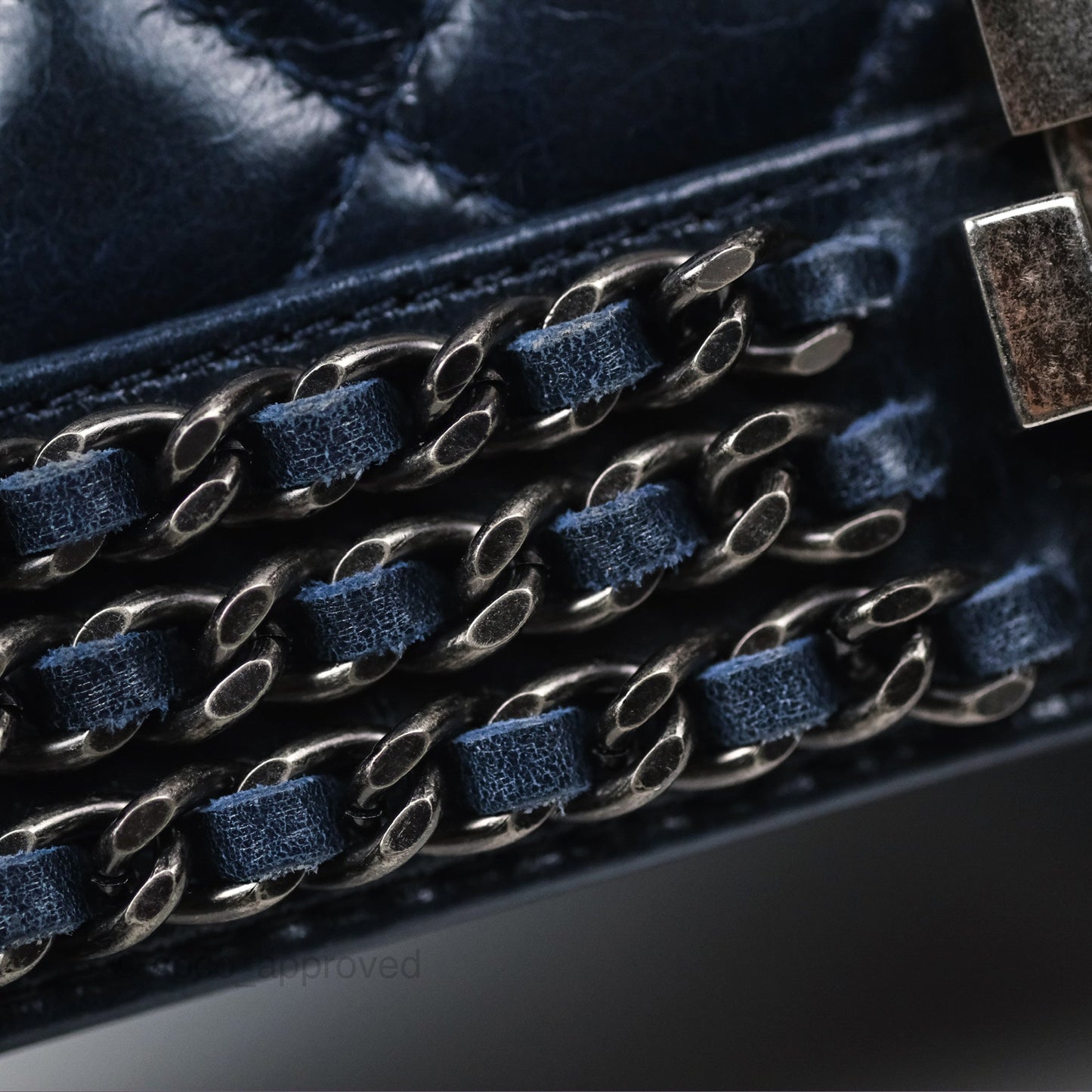 Chanel Medium Chain Edge Boy Quilted Navy Aged Glazed Calfskin Ruthenium Hardware