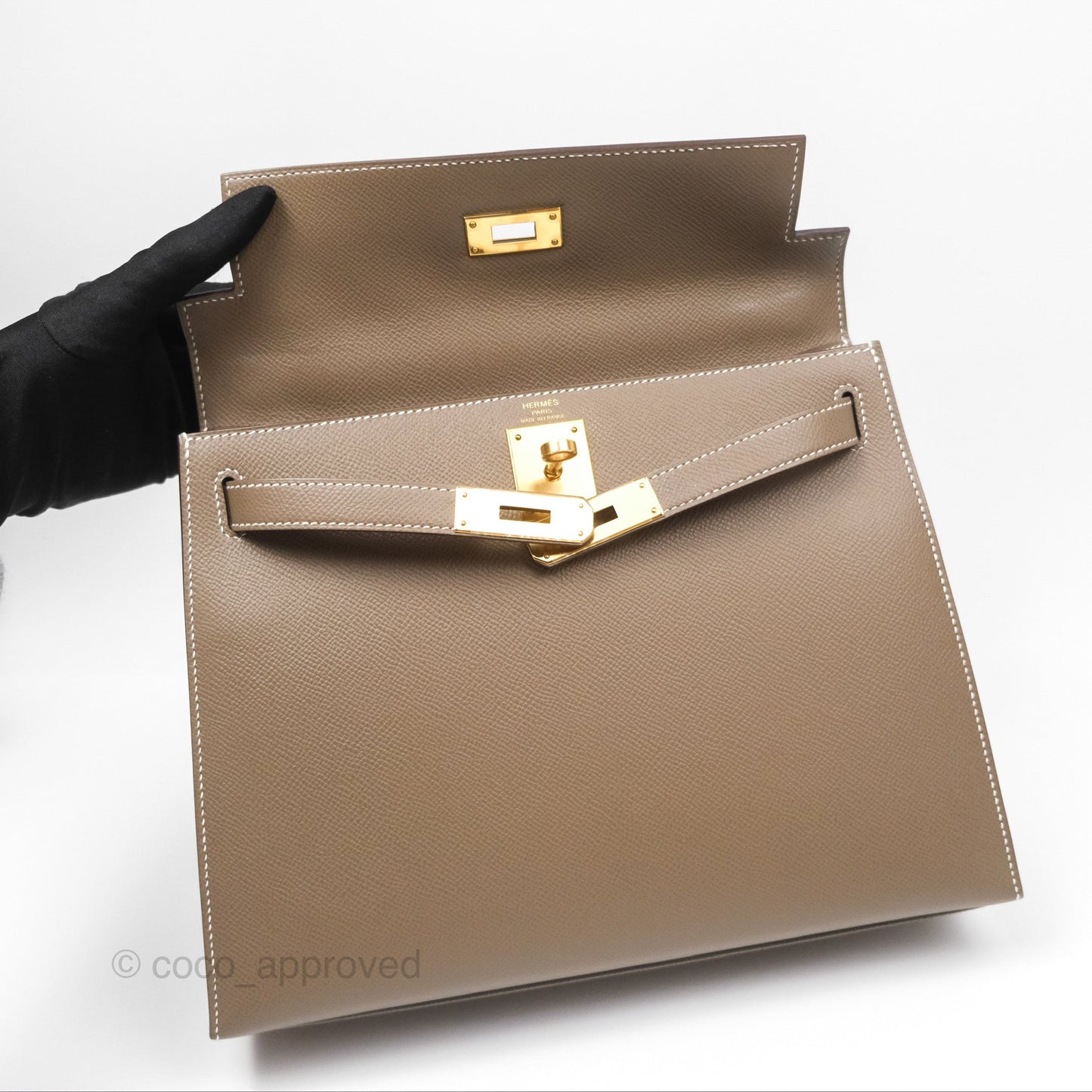 Hermès Kelly Sellier 28 Etoupe 18 Epsom Gold Hardware