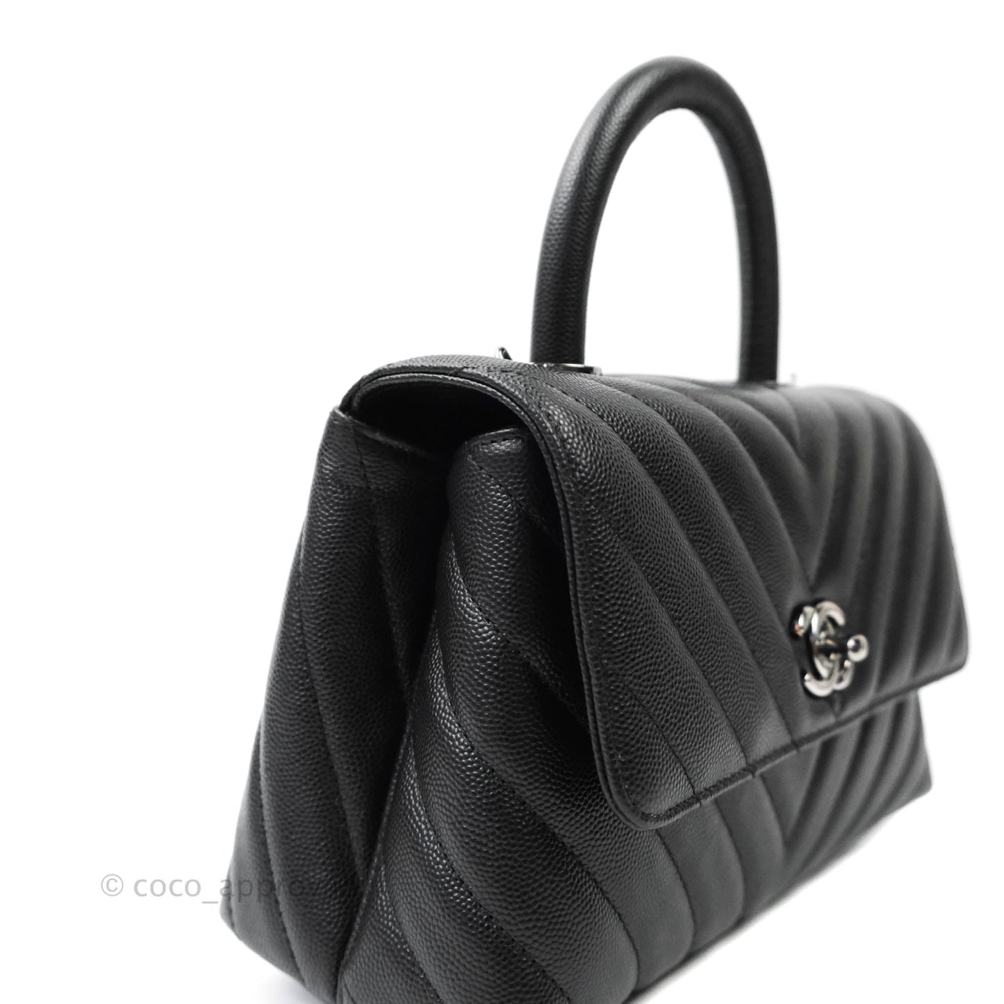 Chanel Mini (Small) Coco Handle Chevron Black Caviar Gun Metal Hardware