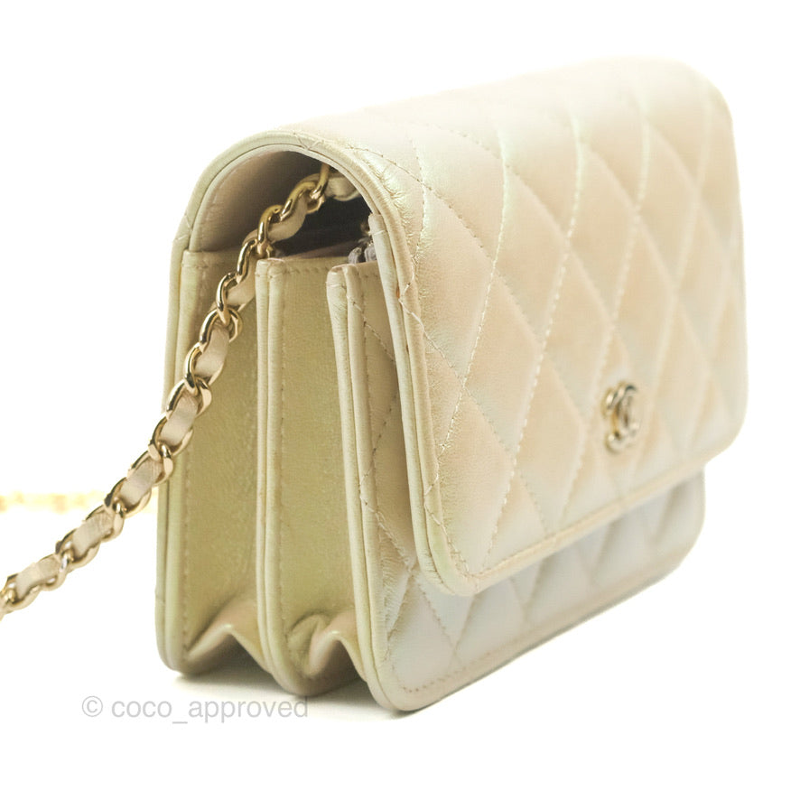 Chanel Quilted Mini Wallet on Chain WOC Iridescent Ivory Gold Hardware 20B
