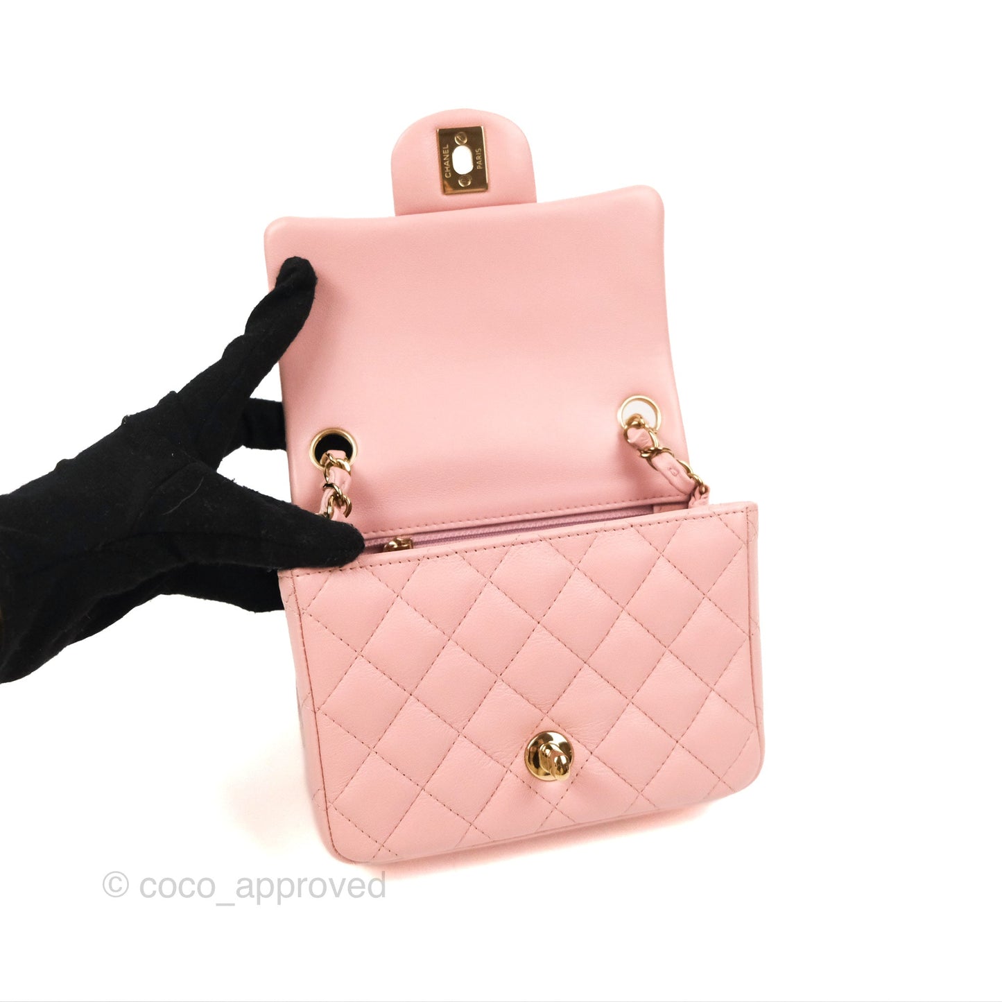 Chanel Quilted Mini Square Flap Pink Lambskin Gold Hardware