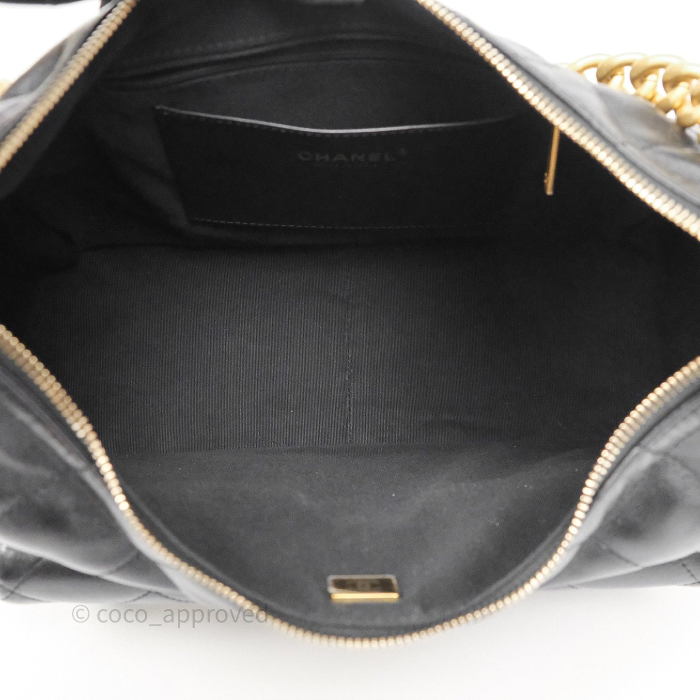 Chanel Quilted Large Trendy Double Pocket Hobo Black Lambskin Gold Hardware