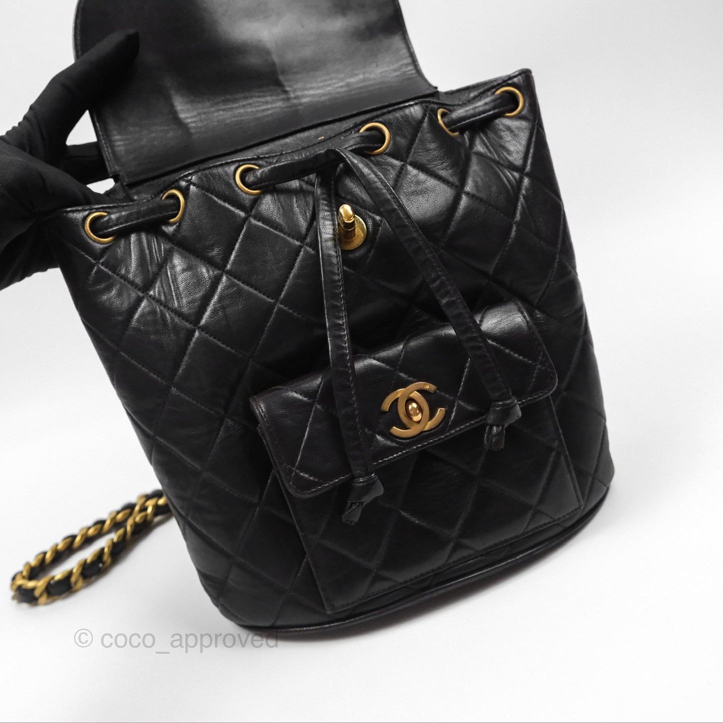 Chanel Vintage CC Duma Backpack Black Lambskin 24K Gold Hardware