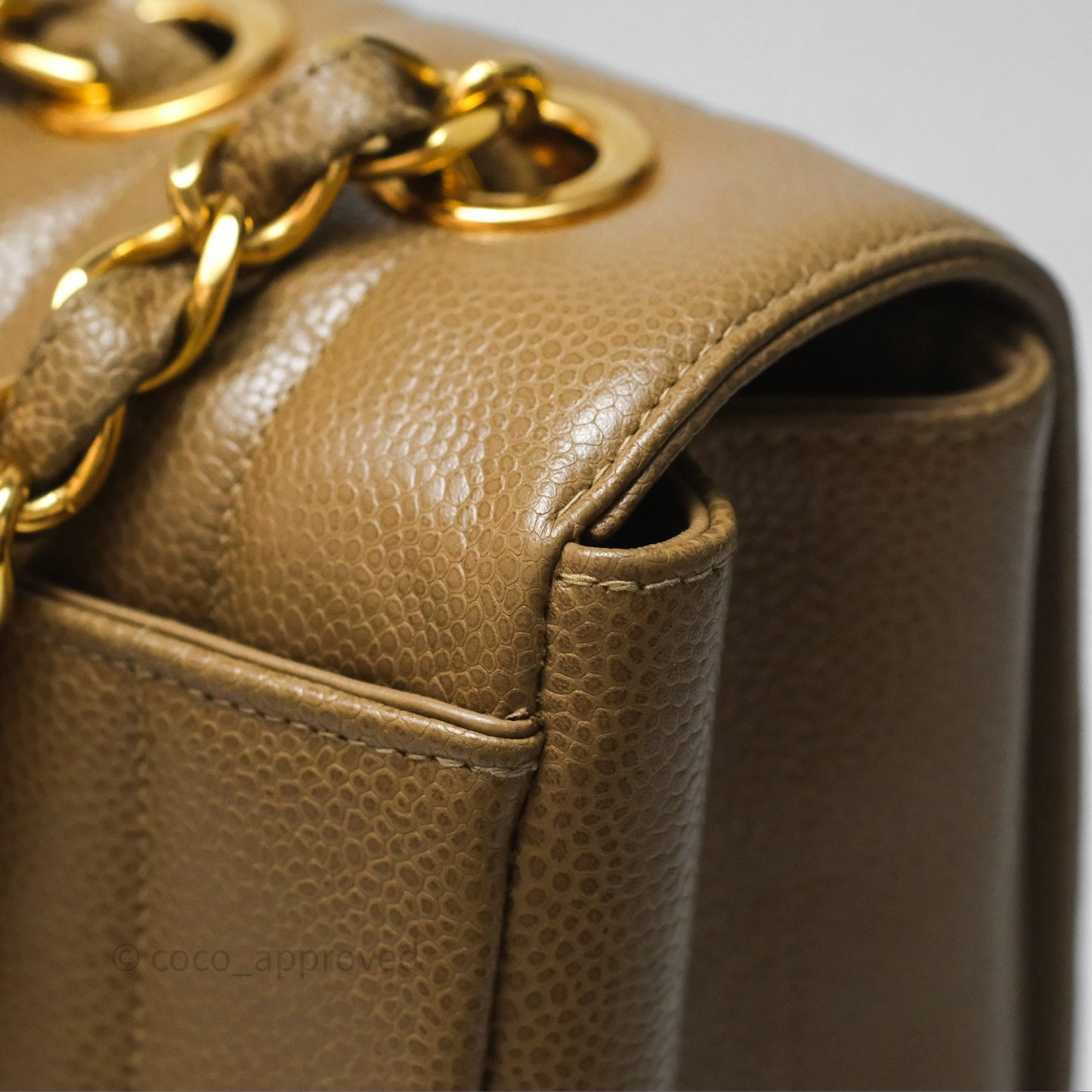 Chanel Vintage Vertical Quilted Jumbo Single Flap Beige Caviar 24K Gold Hardware