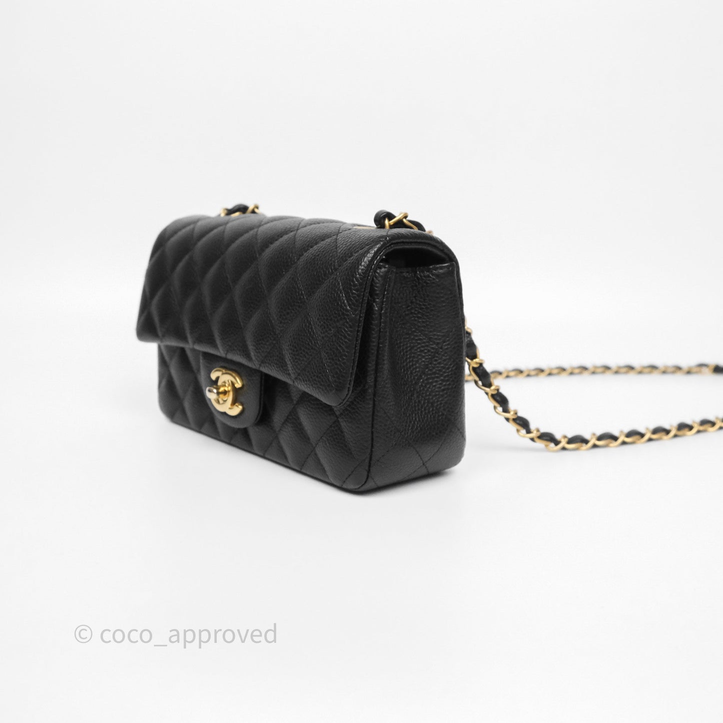 Chanel Mini Rectangular Quilted Black Caviar Aged Gold Hardware